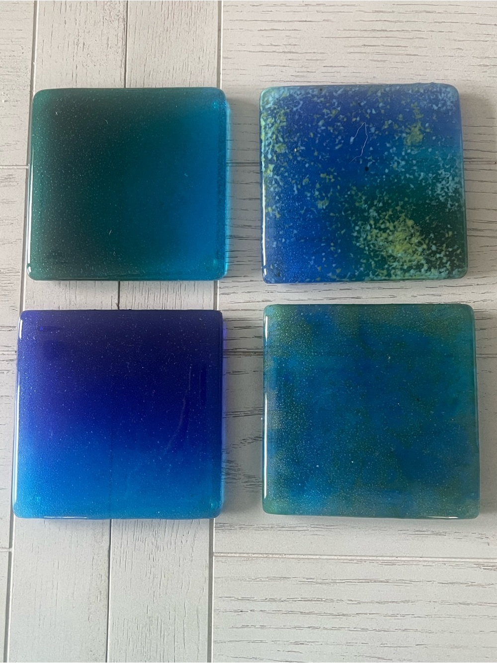 Handmade Blue Glass Coasters - Set of 4
